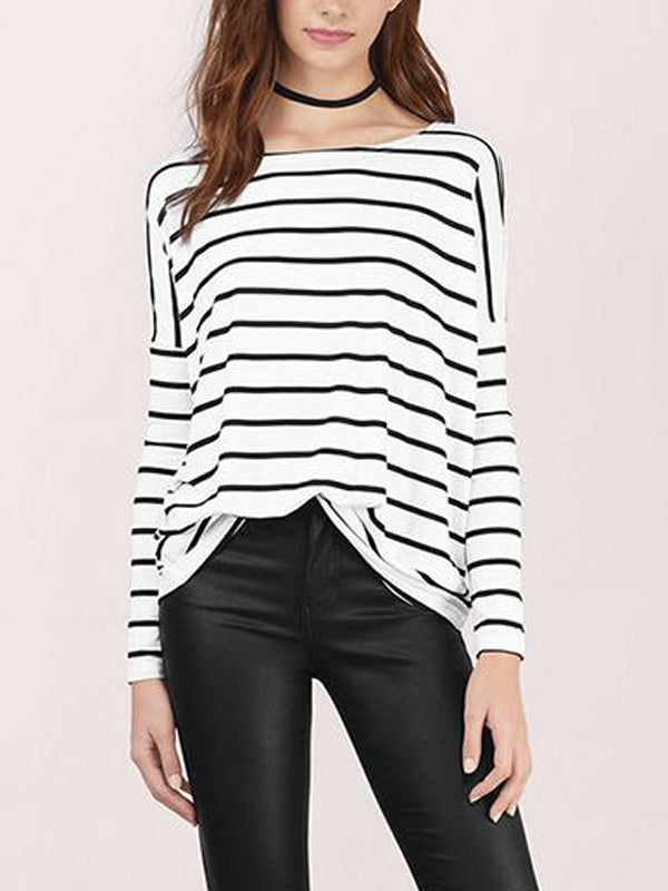 Women Long Sleeve Stripe Casual Top - WealFeel