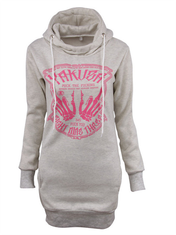 Unique Printed Long Hooded Sweatshirt - WealFeel