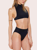 Turtleneck Black High Waist Bikini Set - WealFeel