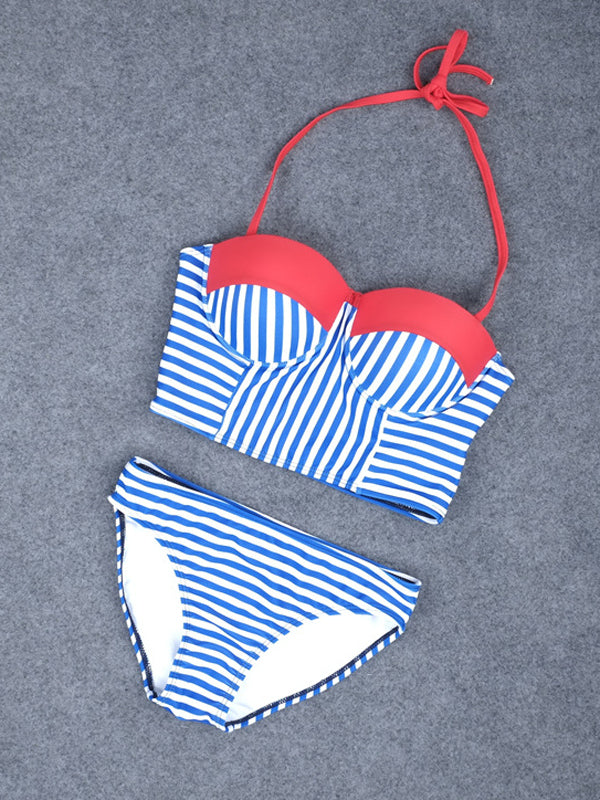 Blue&White Stripe Swimsuit - WealFeel