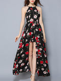 Women's Halter Floral Sleeveless Split Maxi Dress - WealFeel