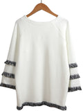 Nine-point sleeve Knitted Tassel T-shirt - WealFeel