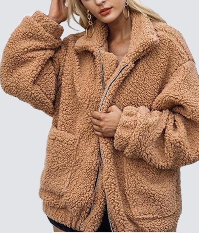 Womens Casual Solid Color Zipper Loose Jacket Coat Outwear - WealFeel