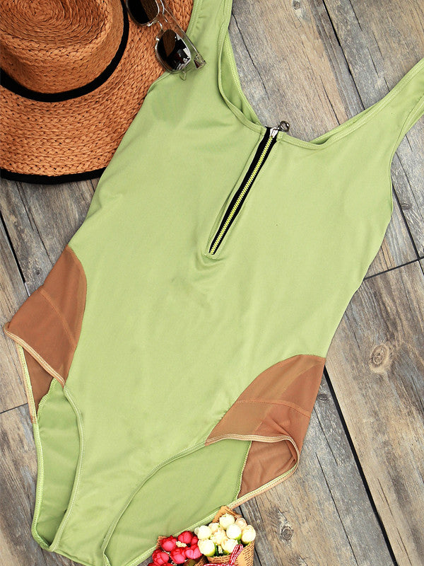 Zip Up Front Plus Size One-piece Swimsuit - WealFeel