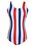 Vertical Stripes Lace Up Back One Piece Swimsuit - WealFeel