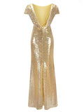 Women Long Gold Bridesmaid Sequins Dress - WealFeel