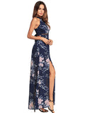 Women's Halter Floral Split long Dress - WealFeel