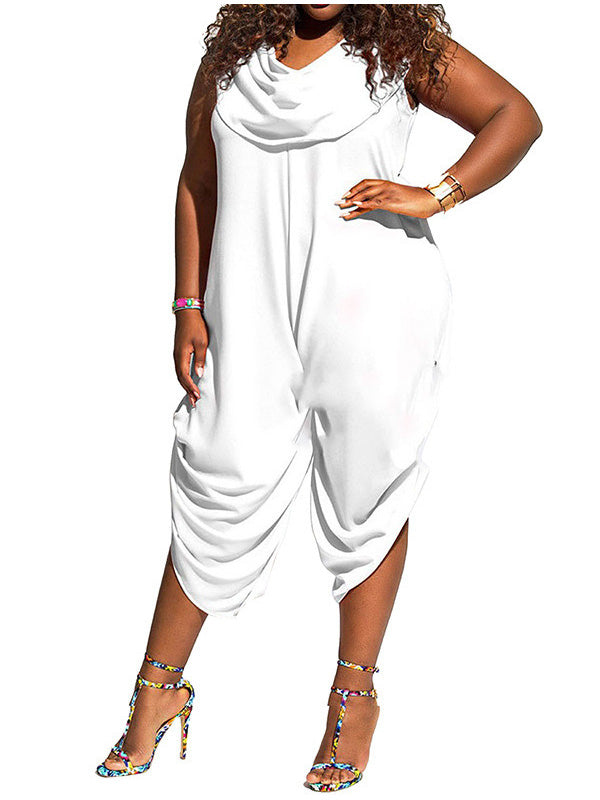 Plus Size Solid Shawl Collar Jumpsuits - WealFeel