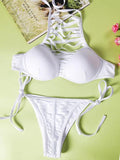 Solid Color Net Halter Bikini Sets - WealFeel