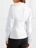 Women's Long-sleeved Casual Shirt Solid Color Deep V-neck Top - WealFeel
