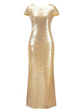 Women Long Gold Bridesmaid Sequins Dress - WealFeel