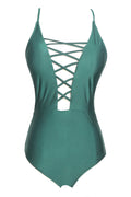 Solid Color Sexy Lace up Low Cut One-piece Swimsuit - WealFeel