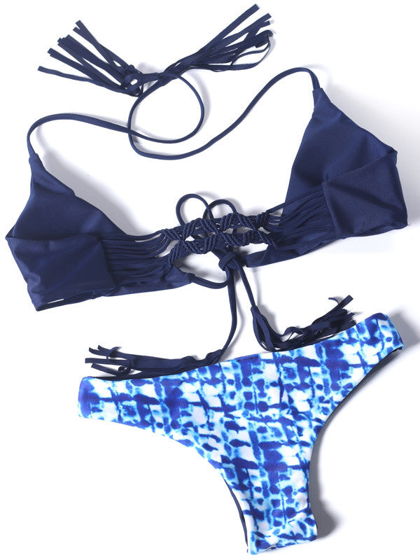 Blue Weave Halter Bikini Sets - WealFeel